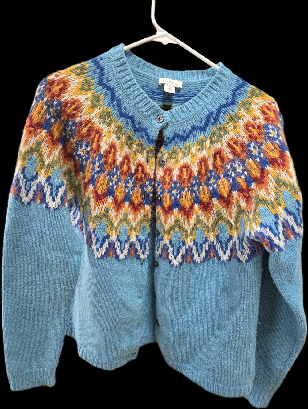 Sundance Catalog Light Blue Fair Isle Knit Cardigan, M